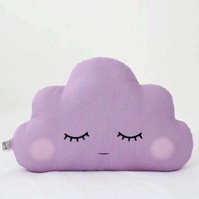 Cuscino nuvola viola assonnato con guance rosa
