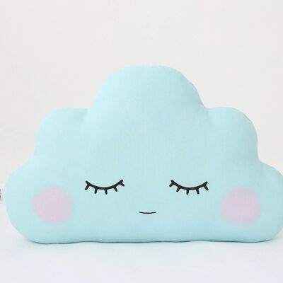 Sleepy Mint Cloud Cushion With Pink Cheeks