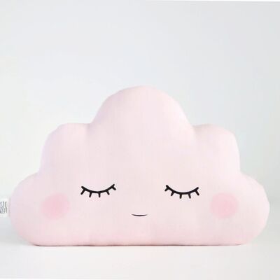 Cuscino a forma di nuvola rosa pallido assonnato con guance rosa