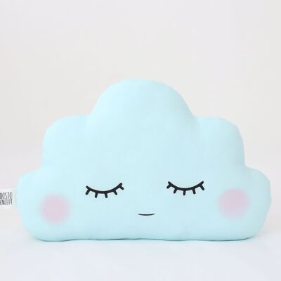 Cuscino Sleepy Blue Mint Cloud con guance rosa