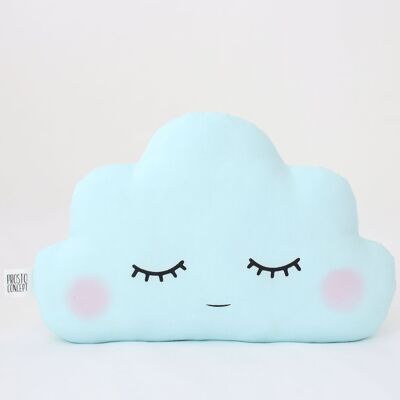 Sleepy Blue Mint Cloud Cushion With Pink Cheeks