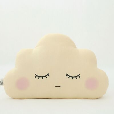 Sleepy Pastel Yellow Cloud Cushion With Pink Cheeks
