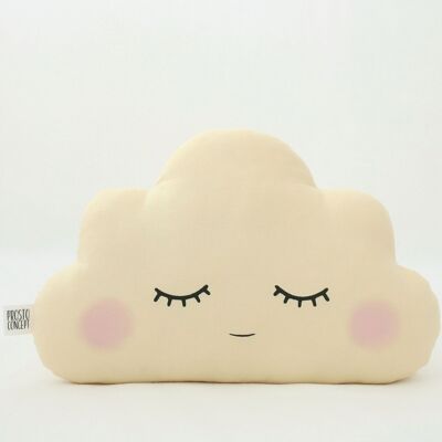 Cuscino a forma di nuvola giallo pastello assonnato con guance rosa