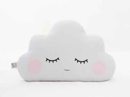Sleepy Light Gray Cloud Cushion With Pink Cheeks