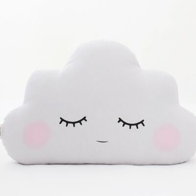 Sleepy Light Gray Cloud Cushion With Pink Cheeks