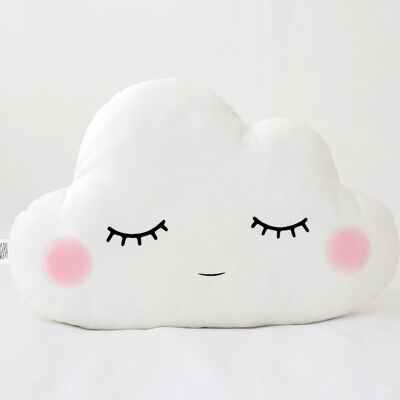 Sleepy White Large Cloud Cushion With Pink Cheeks