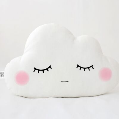 Schlafendes weißes großes Wolken-Kissen mit rosa Backen