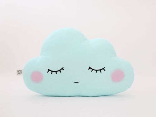 Sleepy Blue Mint Large Cloud Cushion With Pink Cheeks