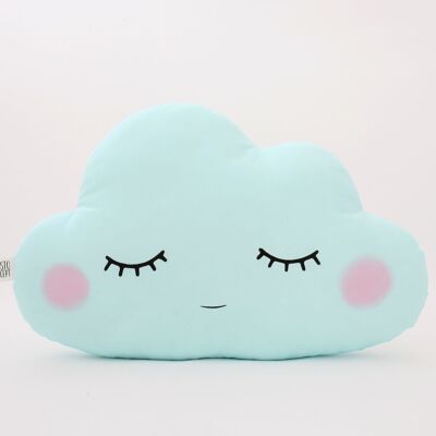 Sleepy Blue Mint Large Cloud Cushion With Pink Cheeks