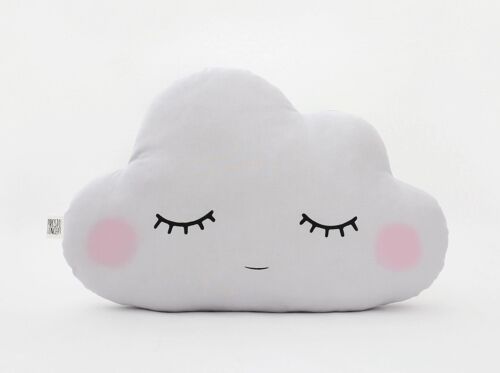 Sleepy Light Gray Large Cloud Cushion With Pink Cheeks