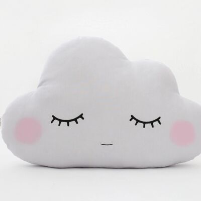 Sleepy Light Gray Large Cloud Cushion With Pink Cheeks
