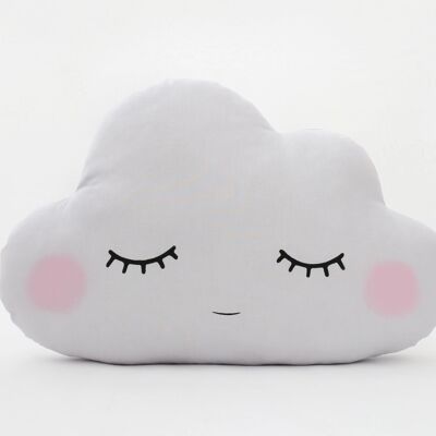 Sleepy Light Gray Large Cloud Cushion With Pink Cheeks
