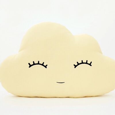 Grand Coussin Nuage Jaune Pastel Souriant