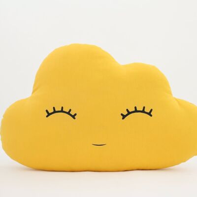 Grand Coussin Nuage Jaune Moutarde Souriant