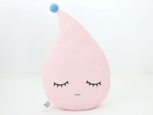 Sleepy Pale Pink Raindrop Cushion With Blue Pompom
