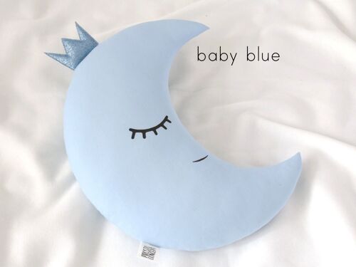 Baby Blue Crescent Moon Cushion With Sky Blue Crown