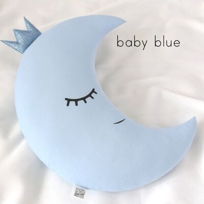 Baby Blue Crescent Moon Cushion With Sky Blue Crown