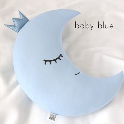 Baby Blue Crescent Moon Cushion With Sky Blue Crown