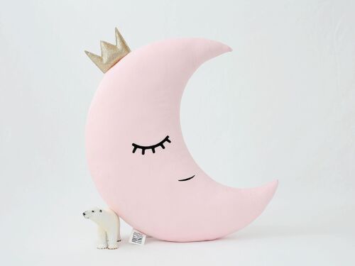 Pale Pink Crescent Moon Cushion With Gold Crown