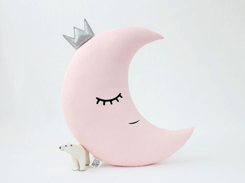 Pale Pink Crescent Moon Cushion With Silver Crown