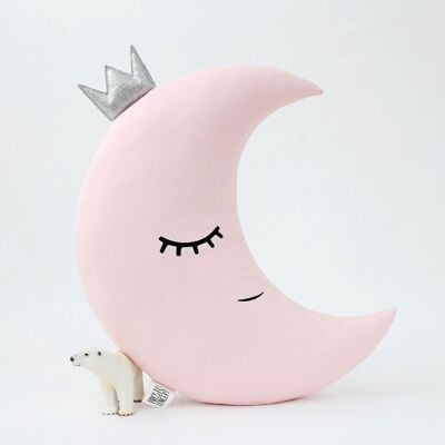 Pale Pink Crescent Moon Cushion With Silver Crown