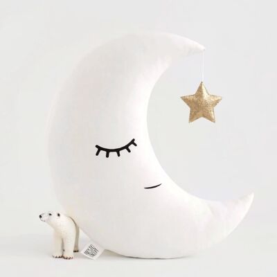 White Crescent Moon Cushion With Gold Star