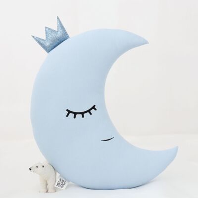 Light Blue Crescent Moon Cushion With Sky Blue Crown