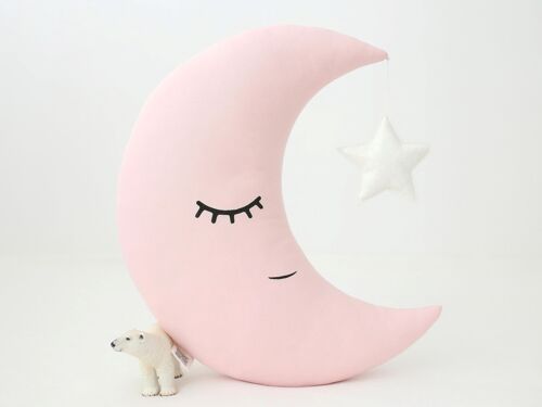 Pale Pink Crescent Moon Cushion With White Star