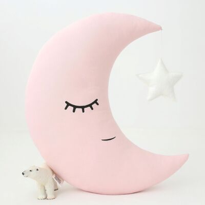 Coussin croissant de lune rose pâle avec étoile blanche