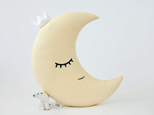 Pastel Yellow Crescent Moon Cushion With White Crown