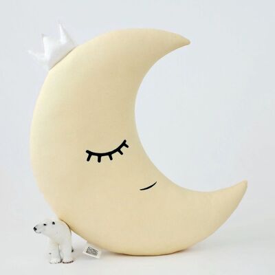 Pastel Yellow Crescent Moon Cushion With White Crown