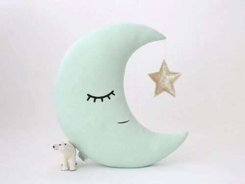 Green Mint Crescent Moon Cushion With Gold Star