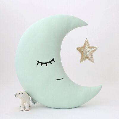 Green Mint Crescent Moon Cushion With Gold Star