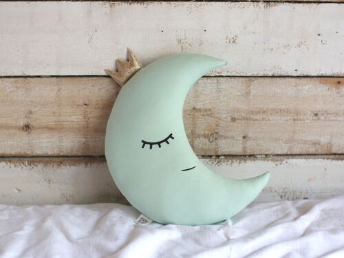 Green Mint Crescent Moon Cushion With Gold Crown