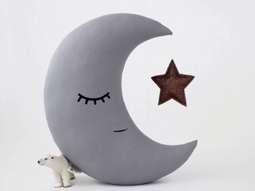 Gray Crescent Moon Cushion With Bronze Star