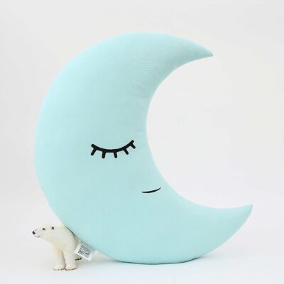 Coussin croissant de lune bleu menthe