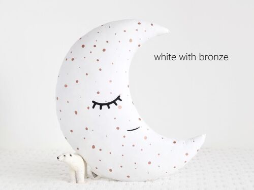 White Crescent Moon Cushion With Bronze Dots