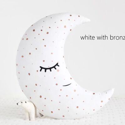 Coussin Croissant de Lune Blanc à Pois Bronze