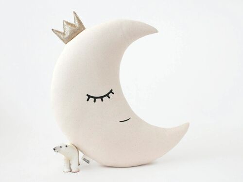 Beige Crescent Moon Cushion With Gold Crown