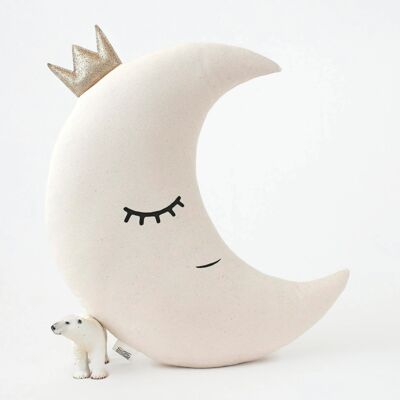 Beige Crescent Moon Cushion With Gold Crown