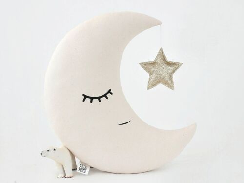 Beige Crescent Moon Cushion With Gold Star