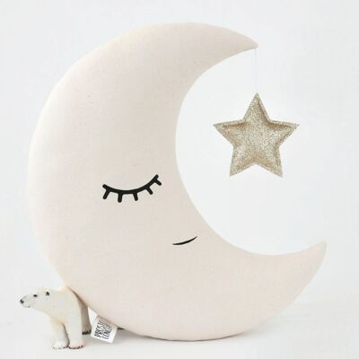 Beige Crescent Moon Cushion With Gold Star