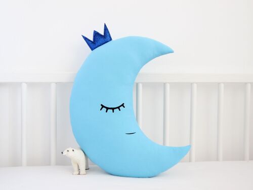 Blue Crescent Moon Cushion With Navy Blue Crown