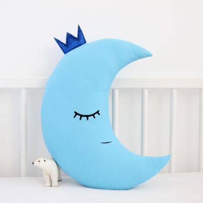 Blue Crescent Moon Cushion With Navy Blue Crown