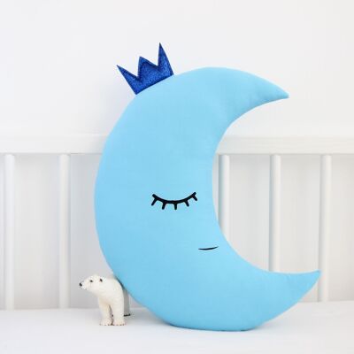 Blue Crescent Moon Cushion With Navy Blue Crown