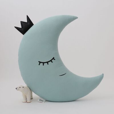 Dusty Mint Crescent Moon Cushion With Black Crown
