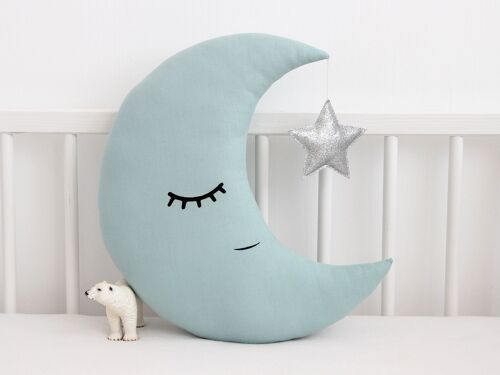 Dusty Mint Crescent Moon Cushion With Silver Star