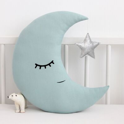 Dusty Mint Crescent Moon Cushion With Silver Star
