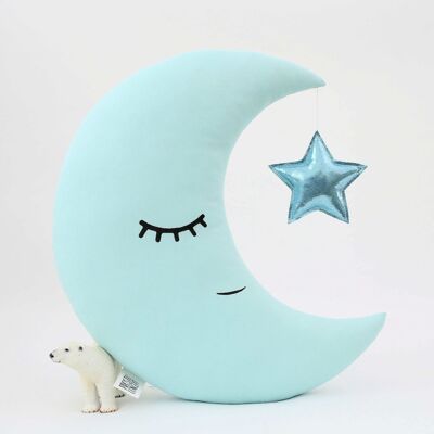Mint Crescent Moon Cushion With Metallic Blue Star