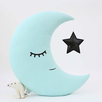 Mint Crescent Moon Cushion With Black Star